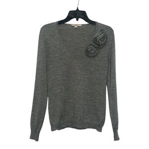R.E.D. Valentino V Neck Sweater Size 44 3D Floral Design Wool Blend Gray